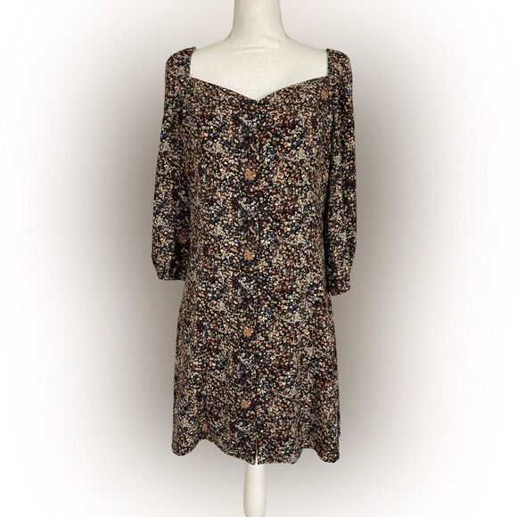 Vintage Entro Dress Women's Large Floral Square Neck Button Up Mini Cottagecore - Picture 1 of 10